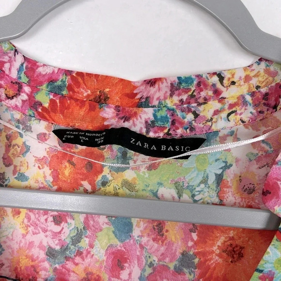 Zara Basic Women’s L Semi-sheer Foral Roll-up Tab Long Sleeve Lightweight Top - Picture 3 of 6